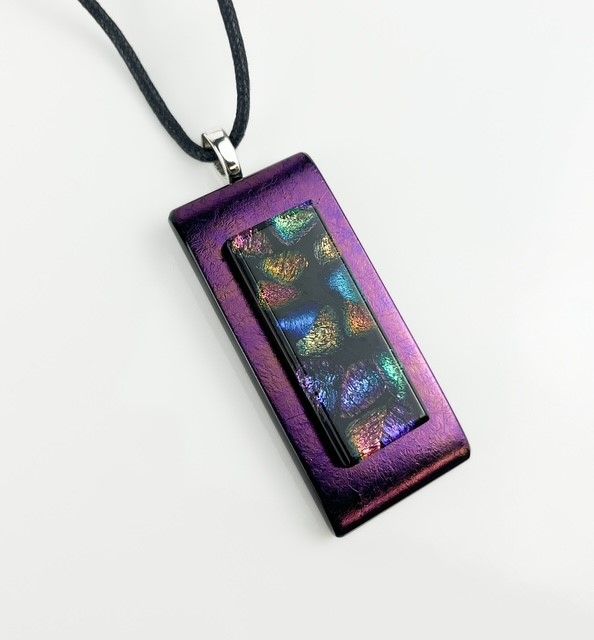 Fused Glass Rectangle Pendant on Cord