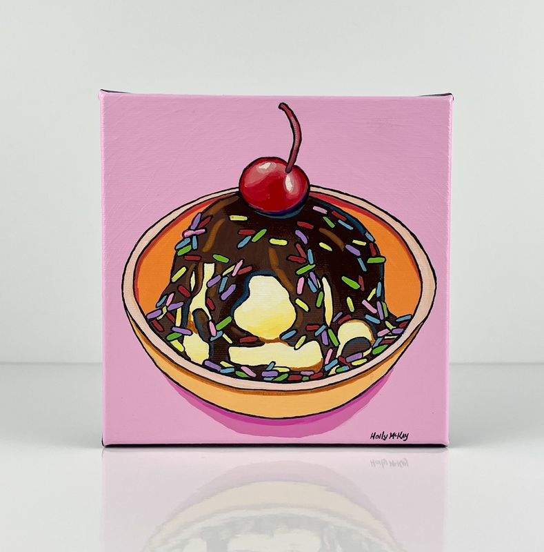 "Bowl of Bliss with a Cherry on Top" 6x6"  Acrylic Painting