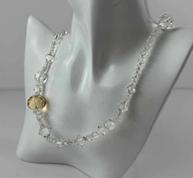 Vintage Clear Crystal Glass Necklace 26"