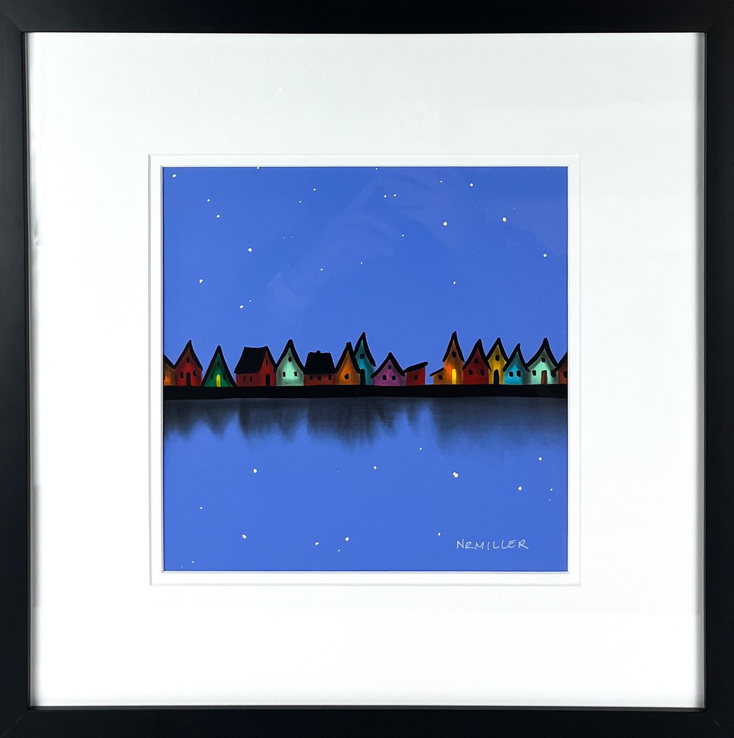 "Blue Sky Goodbye" 9.5x9.5" Acrylic & Charcoal on Paper Framed 17.25x17.25"