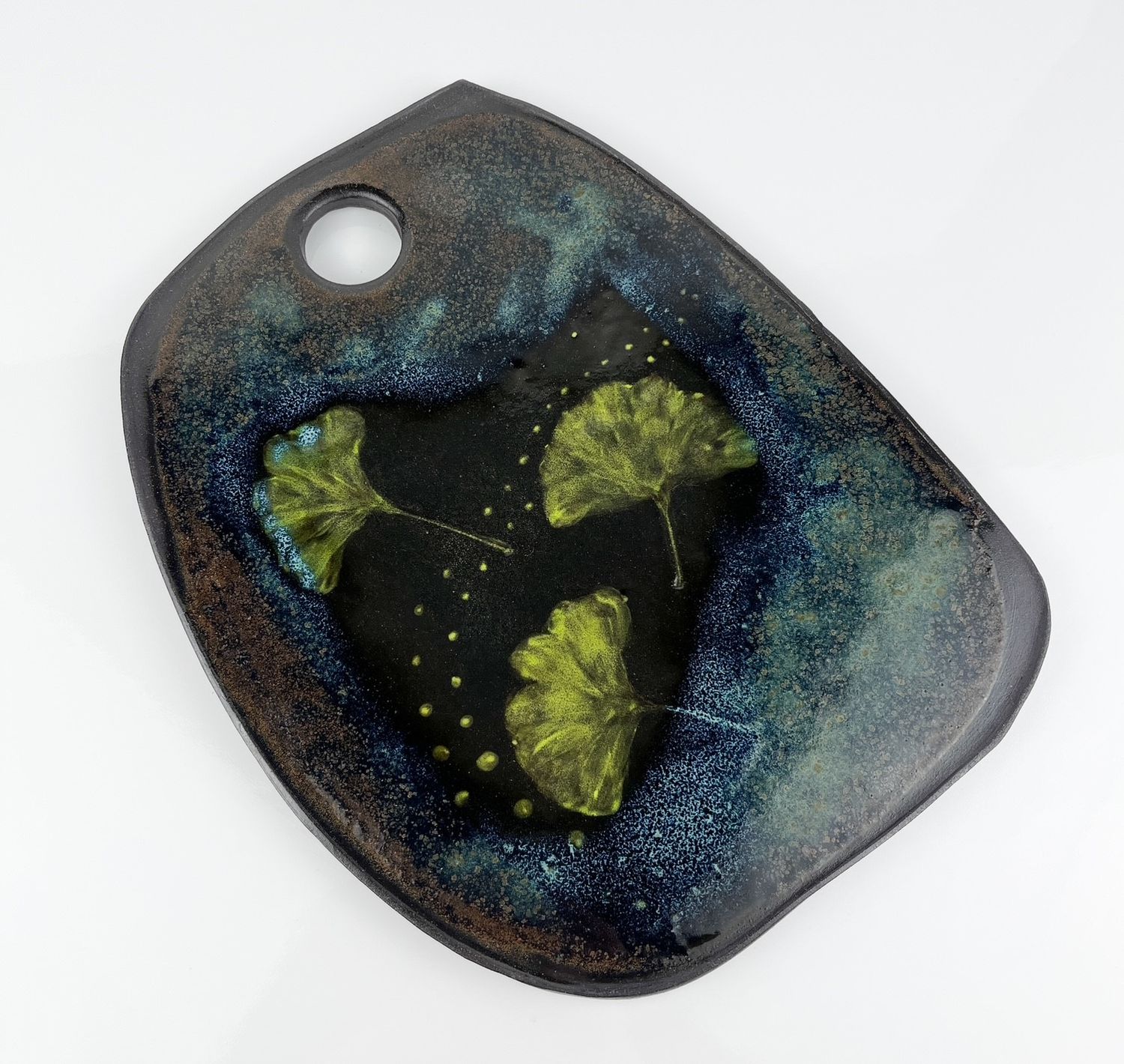 Charcuterie Plate with Imprinted + Underglaze Gingko Leaves
