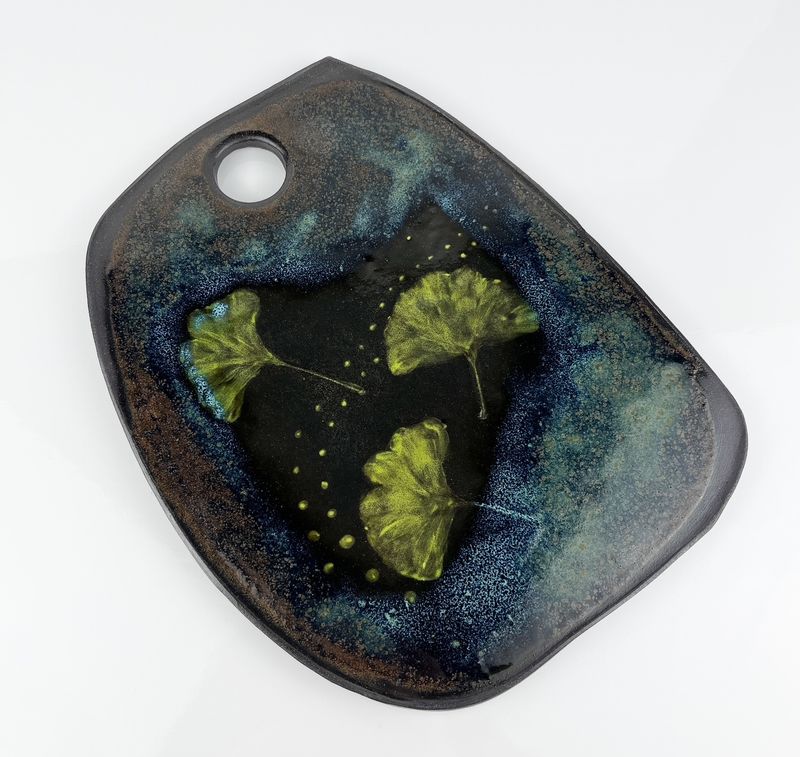 Charcuterie Plate with Imprinted + Underglaze Gingko Leaves