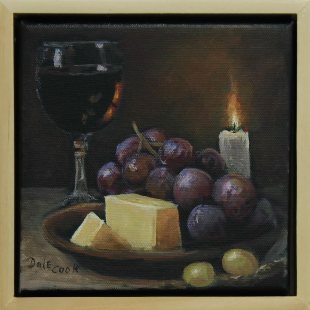 "In Good Taste-Sante'" Acrylic on Canvas 6x6" Framed 7x7"