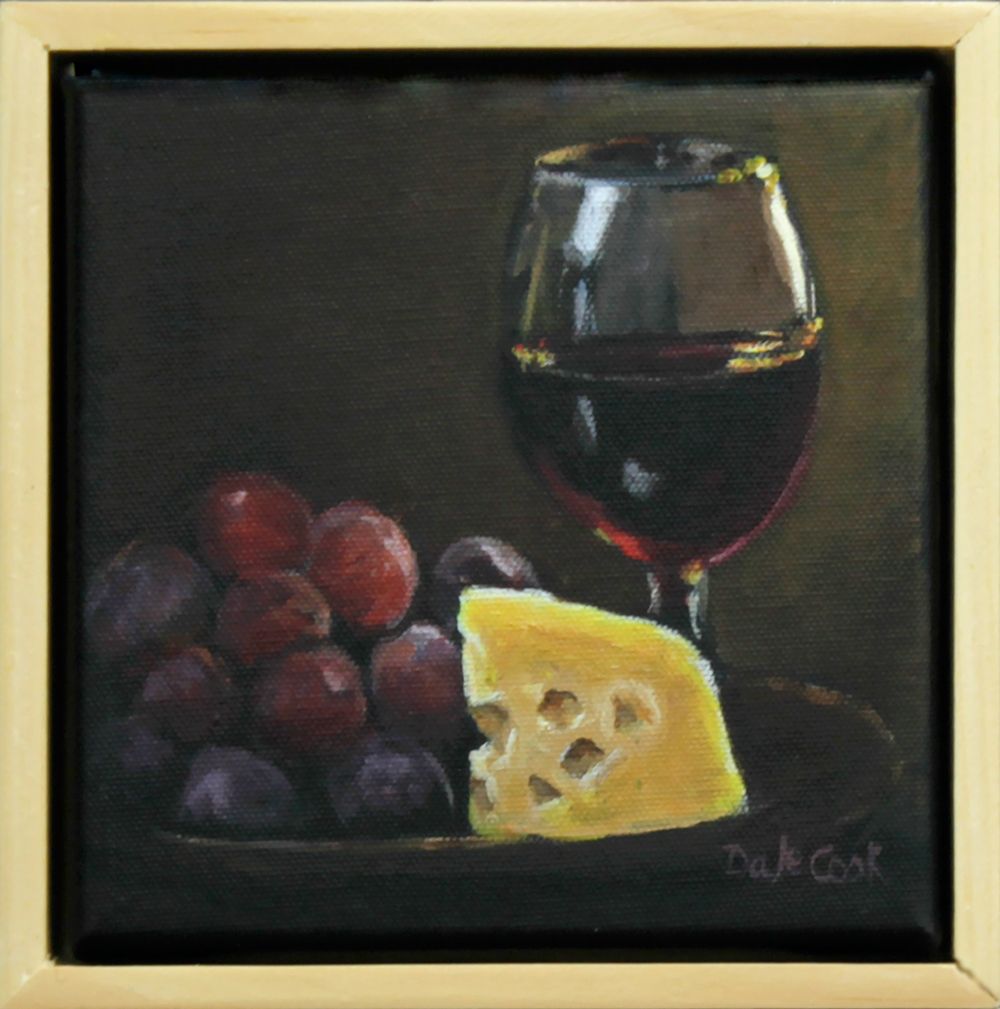 "In Good Taste-Salute" Acrylic on Canvas 6x6" Framed 7x7"