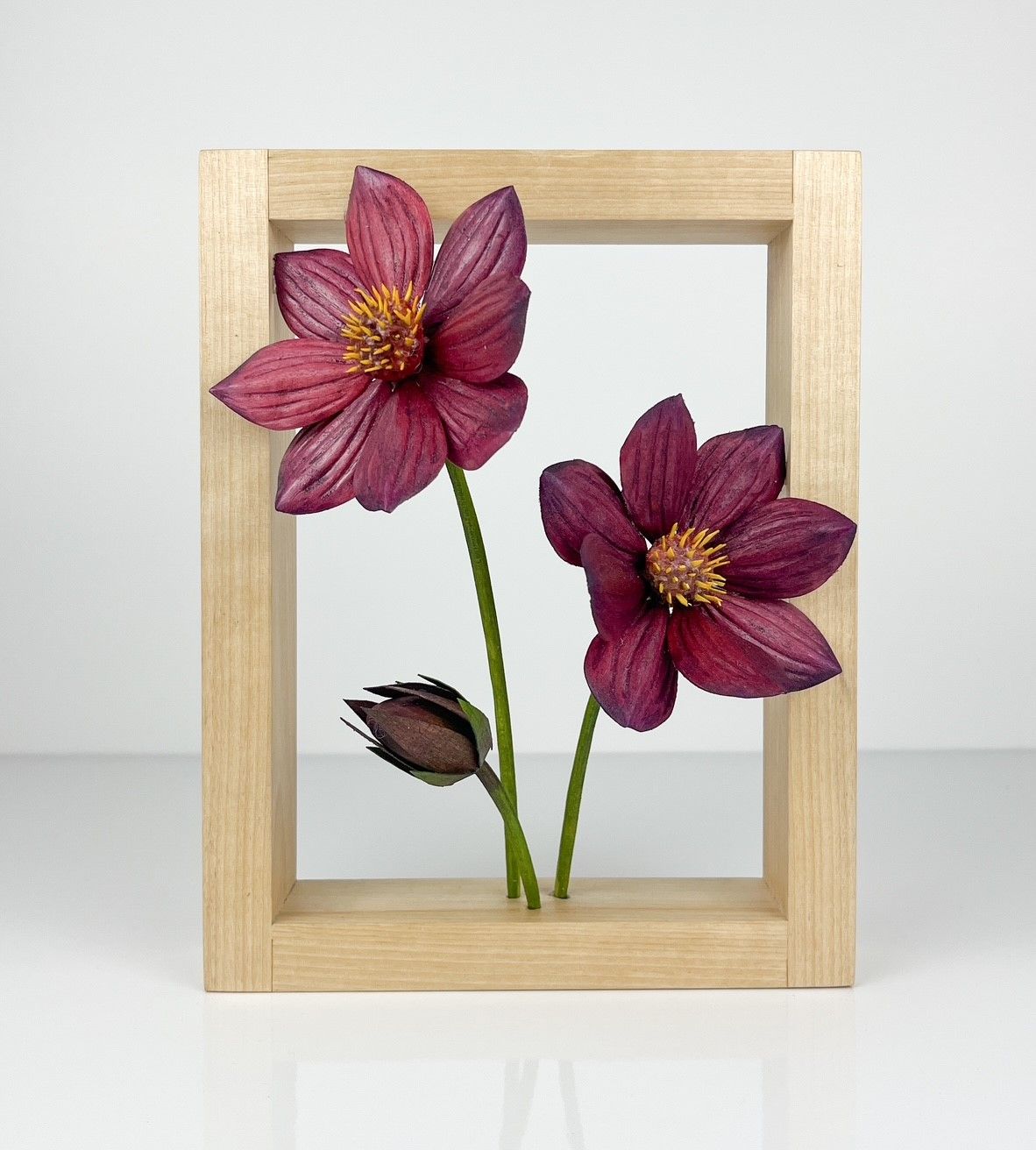 Wildflower Collection: Dahlia Juliet Maple Frame 7x9" Wooden Sculpture