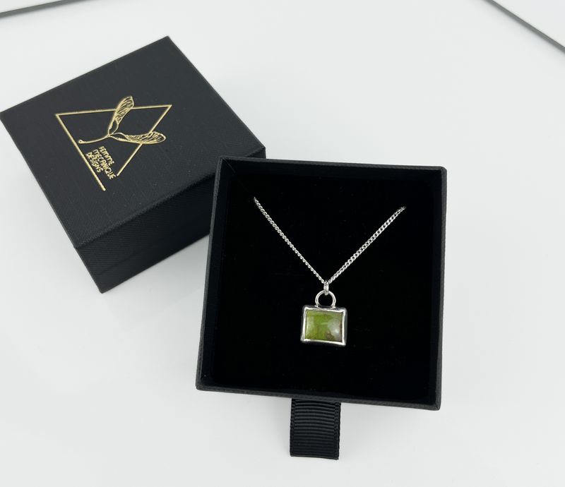 Square Gaspeite Necklace 925 &amp; 999 Sterling Silver