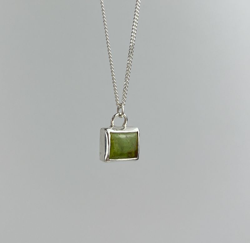 Square Gaspeite Necklace 925 & 999 Sterling Silver