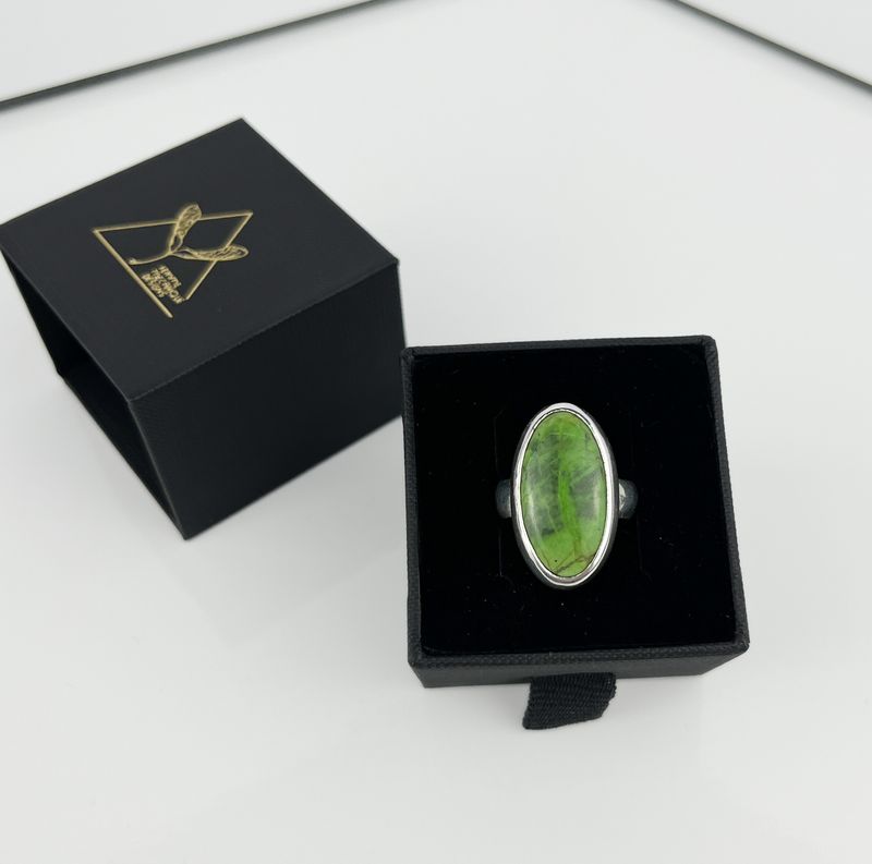 Oval Gaspeite Dome Ring, 925 &amp; 999 Sterling Silver