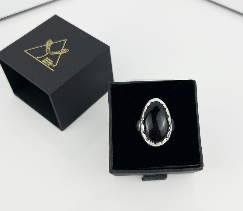 Obsidian Lace Ring, 925 &amp; 999 Sterling Silver