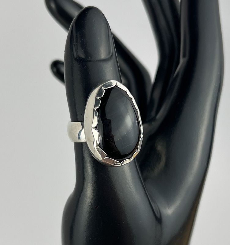 Obsidian Lace Ring, 925 & 999 Sterling Silver