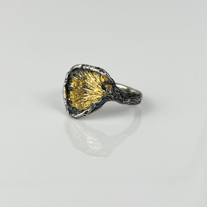 Oyster Mushroom Ring, 24K Keum-boo &amp; 925 Sterling Silver