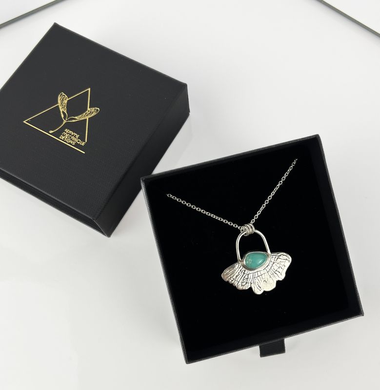 Unique Ginkgo Kingman Turquoise Necklace 925 Sterling Silver