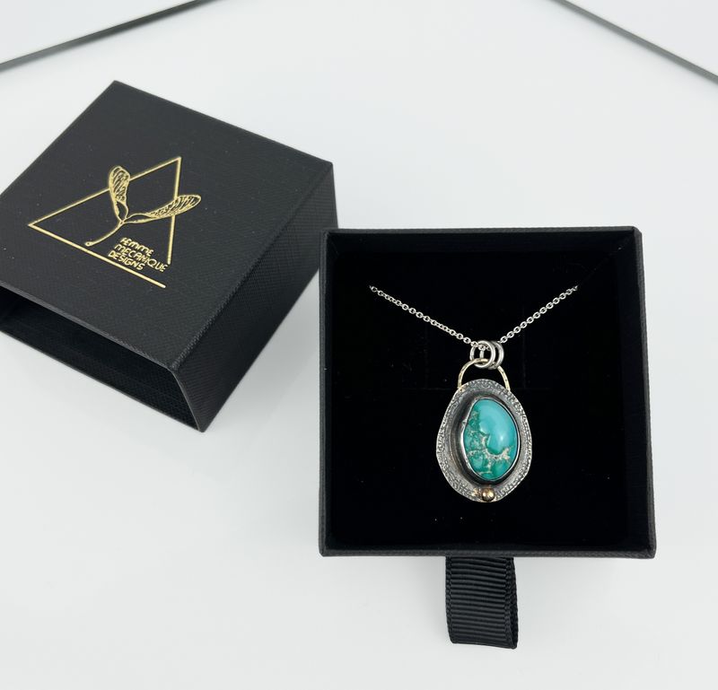 Round Turquoise Icon Pendant 10K Gold, 925 &amp; 999 Sterling Silver