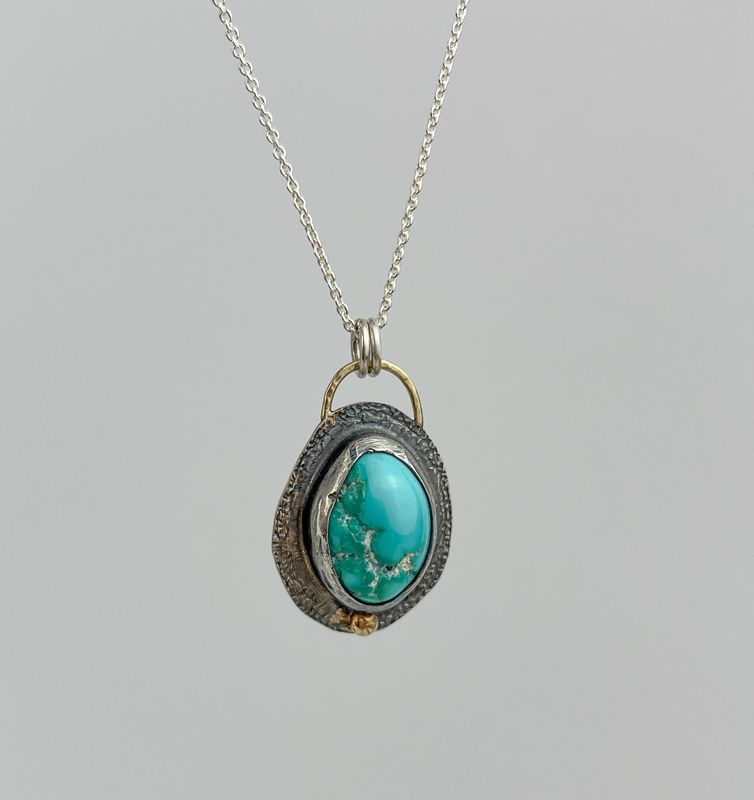 Round Turquoise Icon Pendant 10K Gold, 925 & 999 Sterling Silver