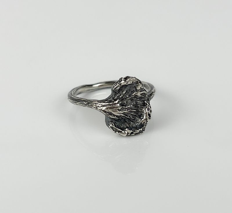 Chanterelle Mushroom Ring Patinated Sterling Silver