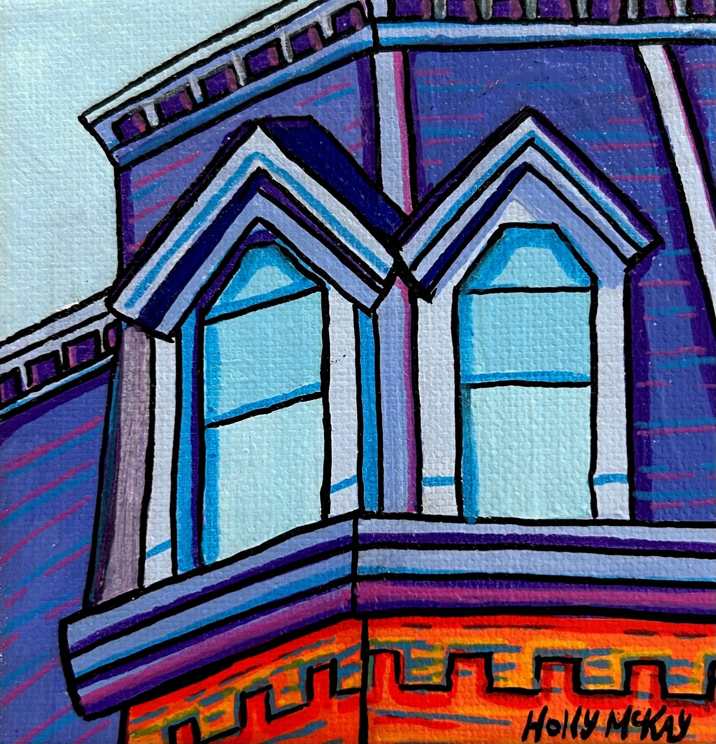 "Germain Street Rooftop" 4x4" Acrylic Painting on Canvas