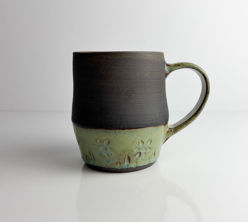 Large Black Clay with Aqua Glaze Mug