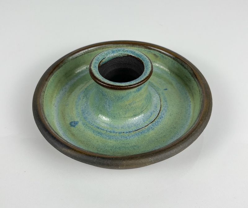 Candle Holder, Black Clay &amp; Aqua Glaze