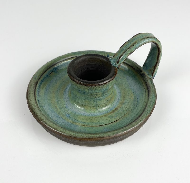 Candle Holder, Black Clay & Aqua Glaze