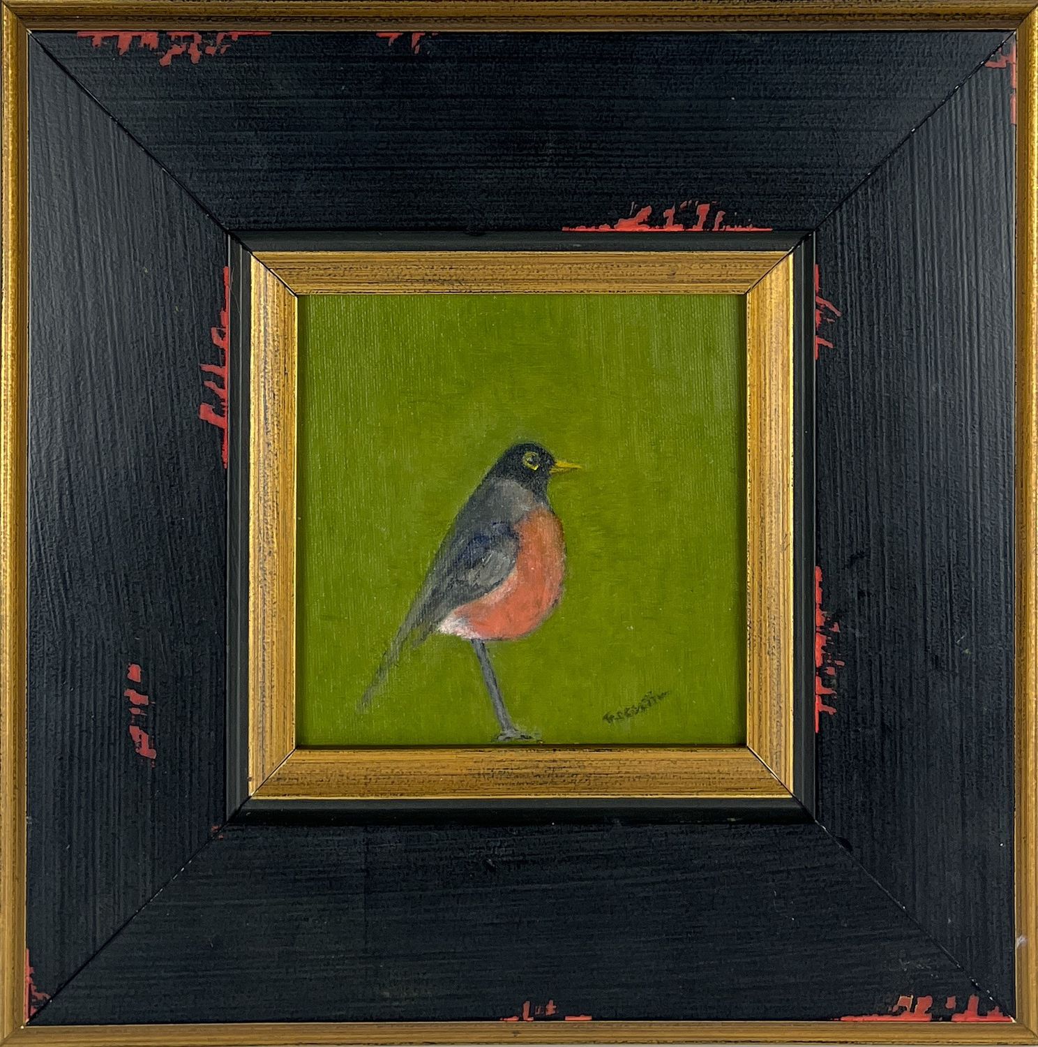 "Robin Redbreast" 6x6" Framed 12.25x12.5" Oil on Board