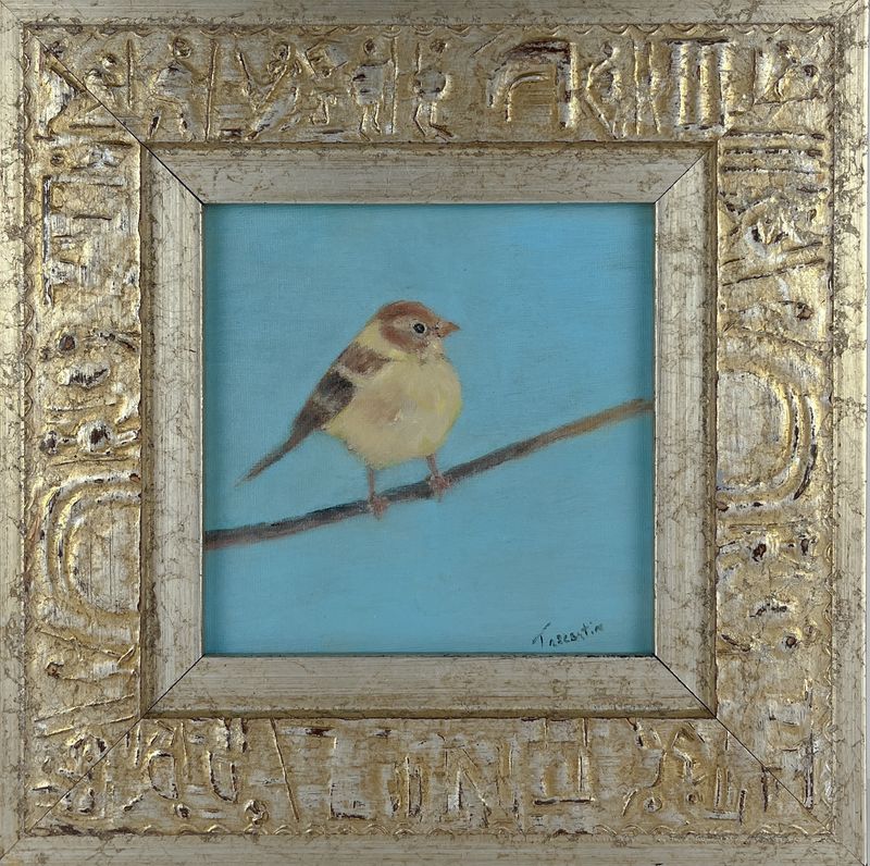 "Field Sparrow" 6x6" Oil on board Framed 10.5x10.5"
