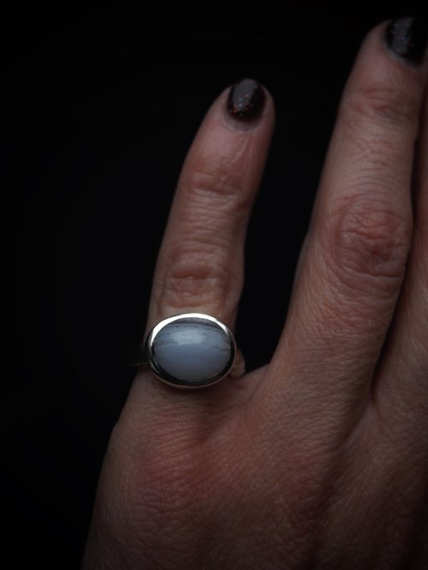 Blue Lace Agate pinky ring, Size 3.5