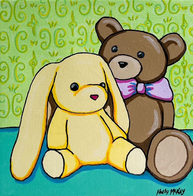 "Stuffy Buddies" 6x6" Acrylic painting on Canvas