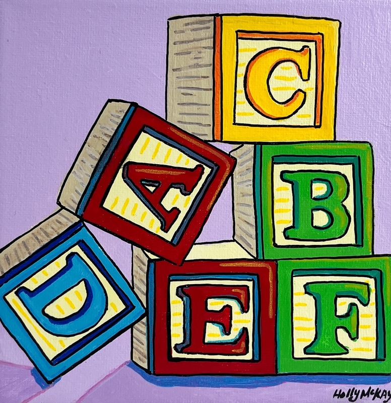 "Letter Blocks" 6x6" Acrylic painting on Canvas