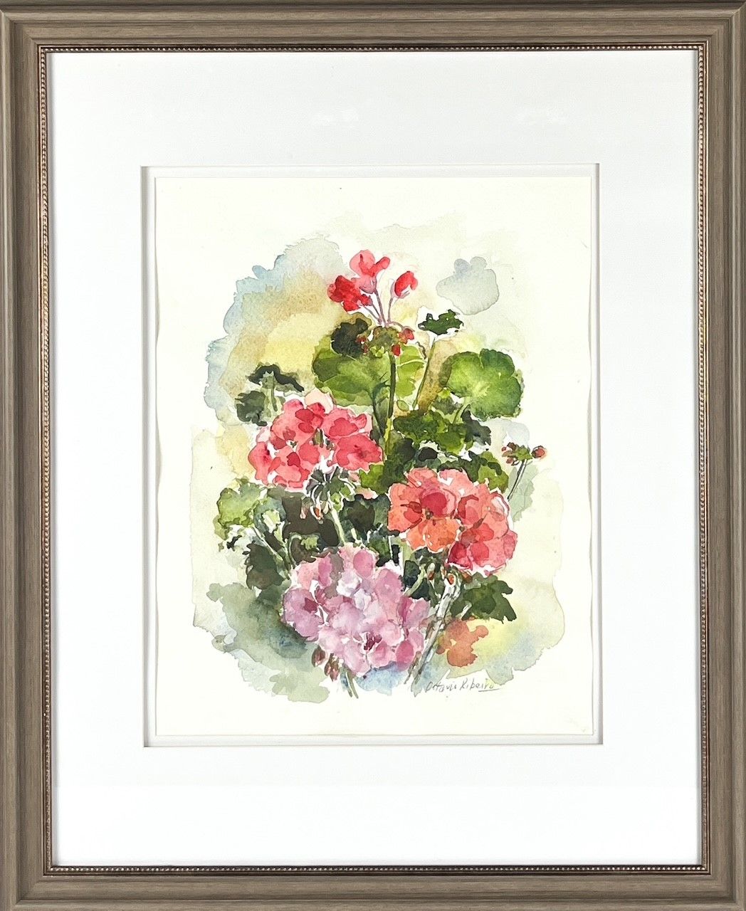 "Geranium" Watercolor on Paper 10x13" Framed 18x22"