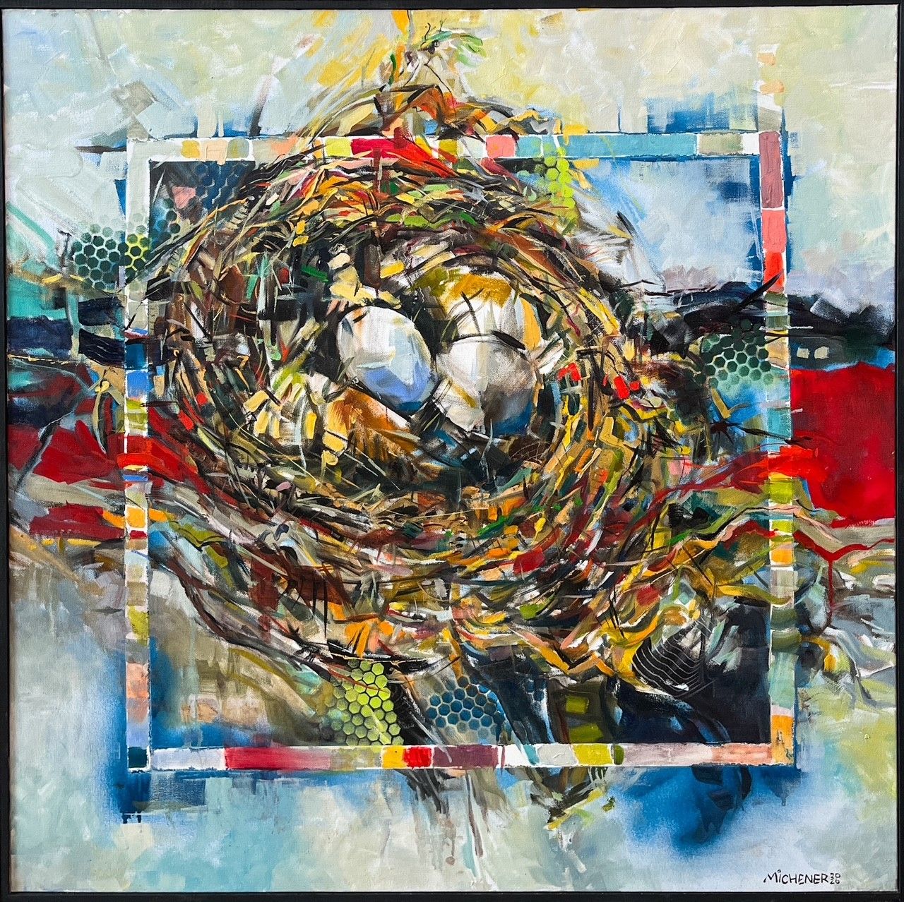 "Nest Abstraction 2026" Oil Painting 36x36" Framed 37x37"