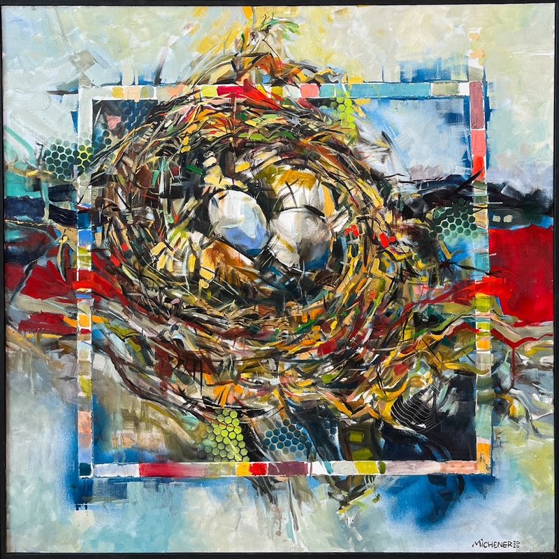 "Nest Abstraction 2026" Oil Painting 36x36" Framed 37x37"