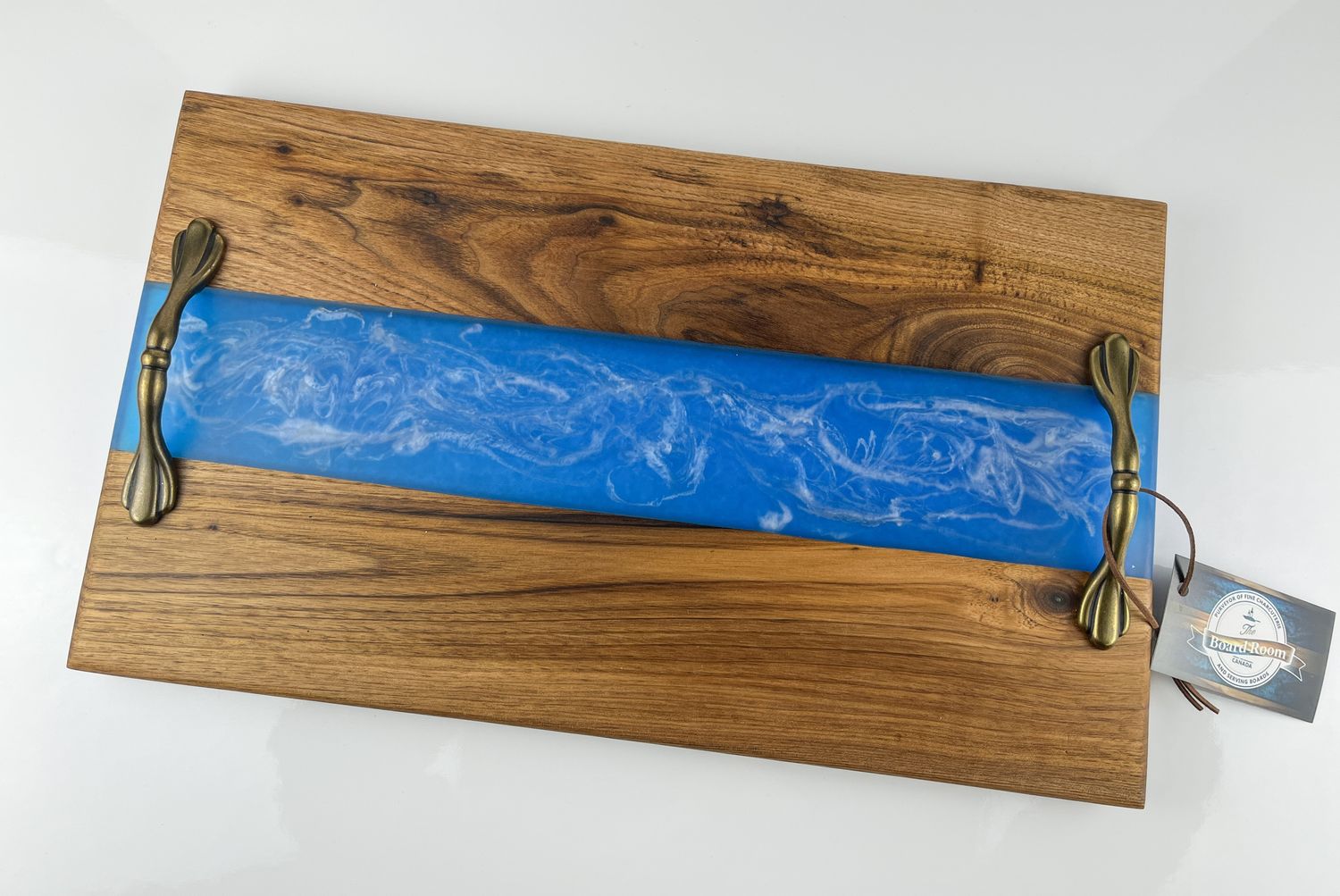 Walnut with Blue & White Epoxy 10.5x18" Serving Board with Handles