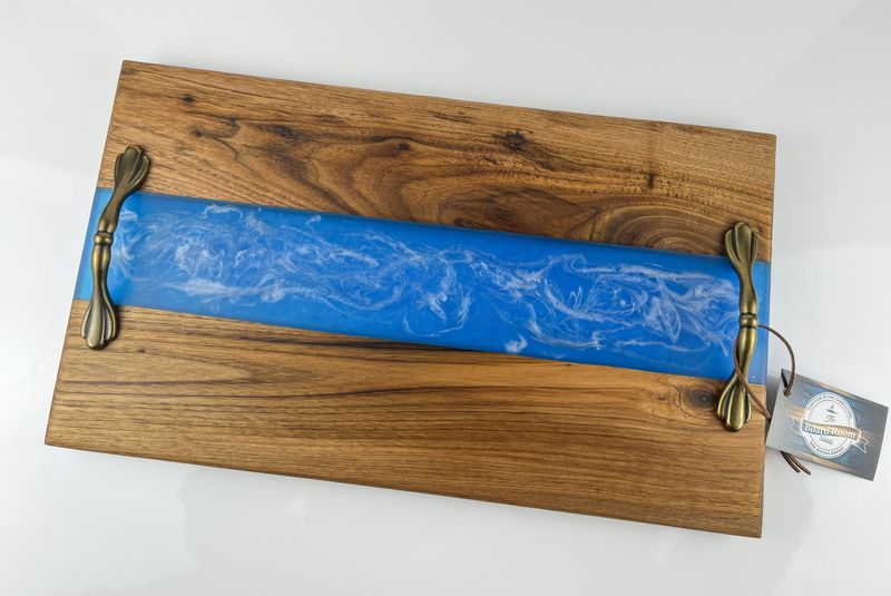 Walnut with Blue & White Epoxy 10.5x18" Serving Board with Handles