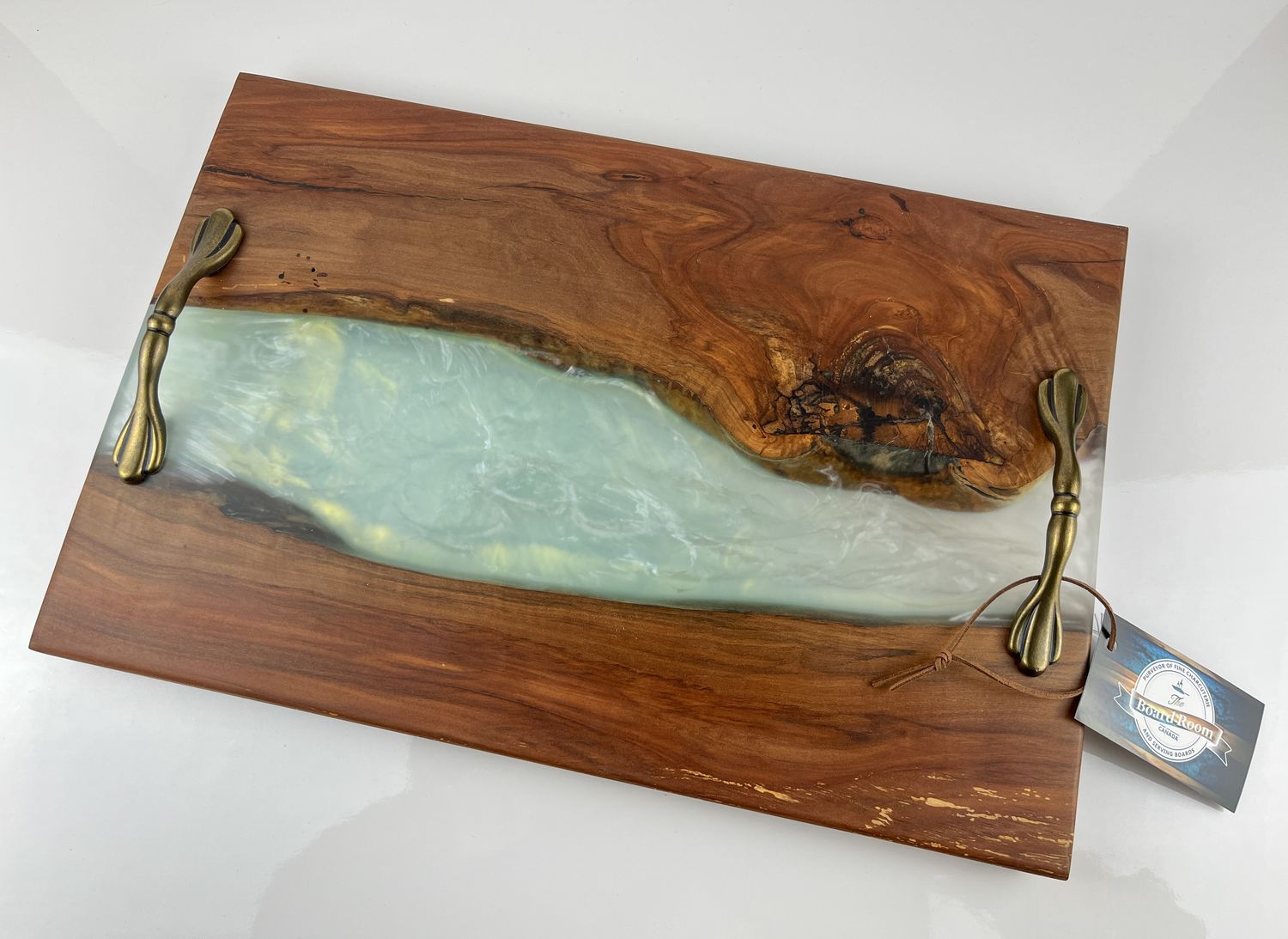 Apple with Green & White Epoxy 11.5x17.5" Serving Board with Handles