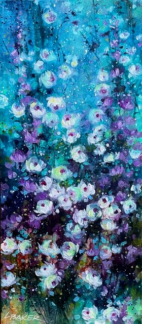 Louise Baker Artist Painter Handworks Gallery Saint John New Brunswick NB Acrylic Painting Roses White Purple Floral Flowers