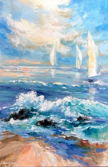 Louise Baker Artist Painter Handworks Gallery Saint John New Brunswick NB Acrylic Painting Ocean Sailboats Waves Beach Shore
