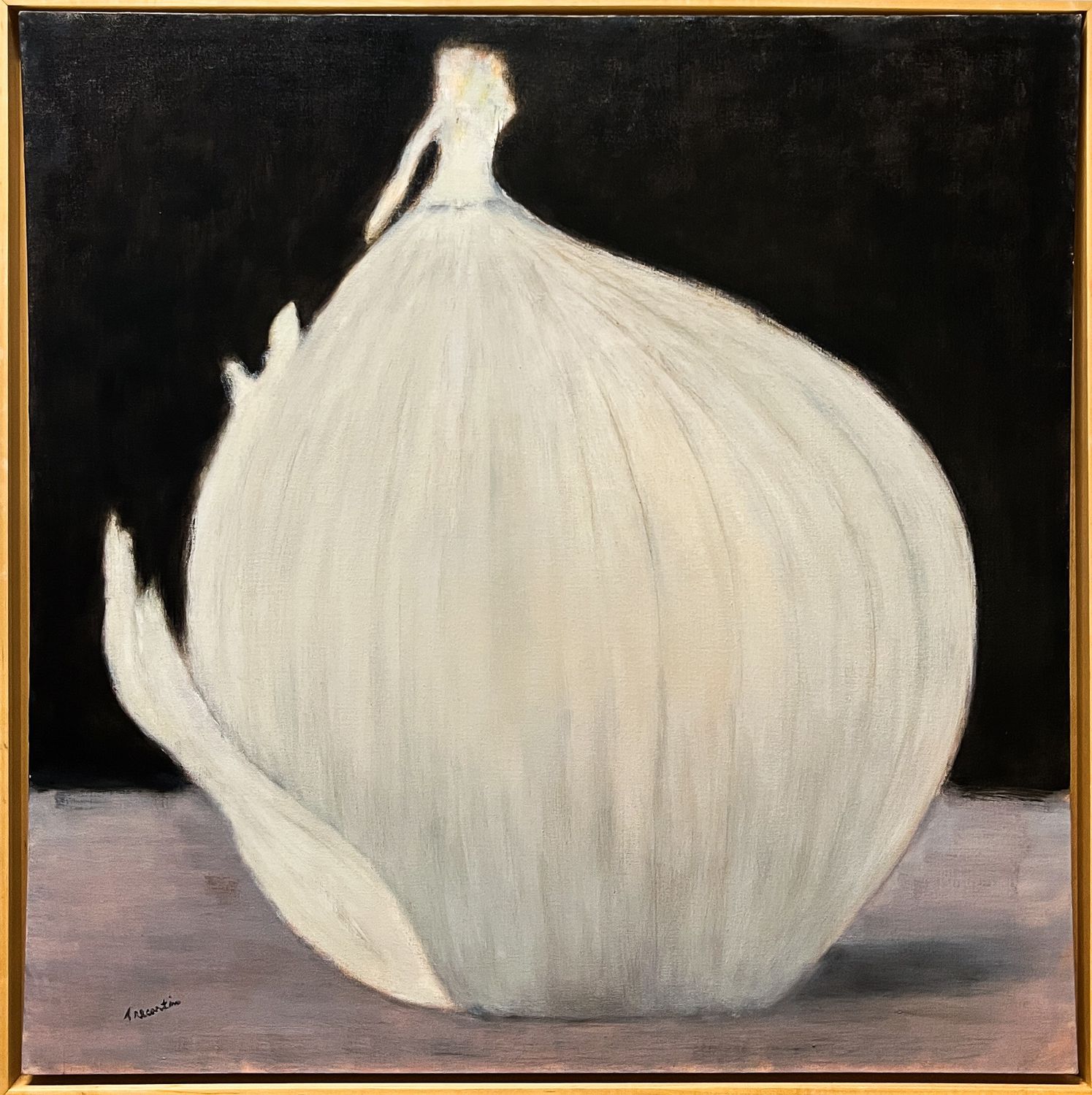 Pat Trecartin Artist Painter Handworks Gallery Saint John NB Framed Oil Painting White Onion Still Life Vegetable Food
