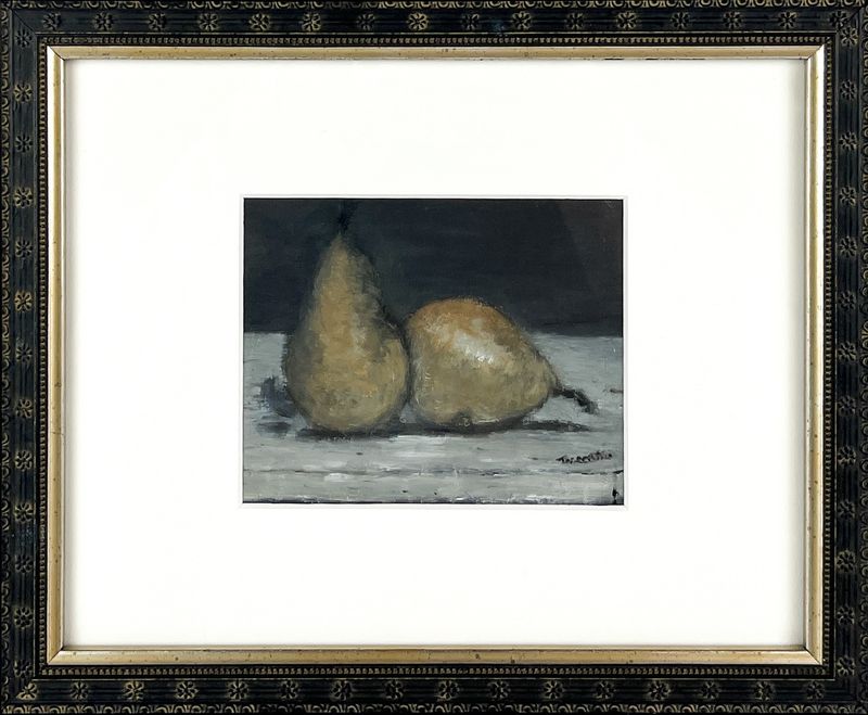 "Kissing Pears" 4x5" Oil on board Framed 9.25x11.25" Painting
