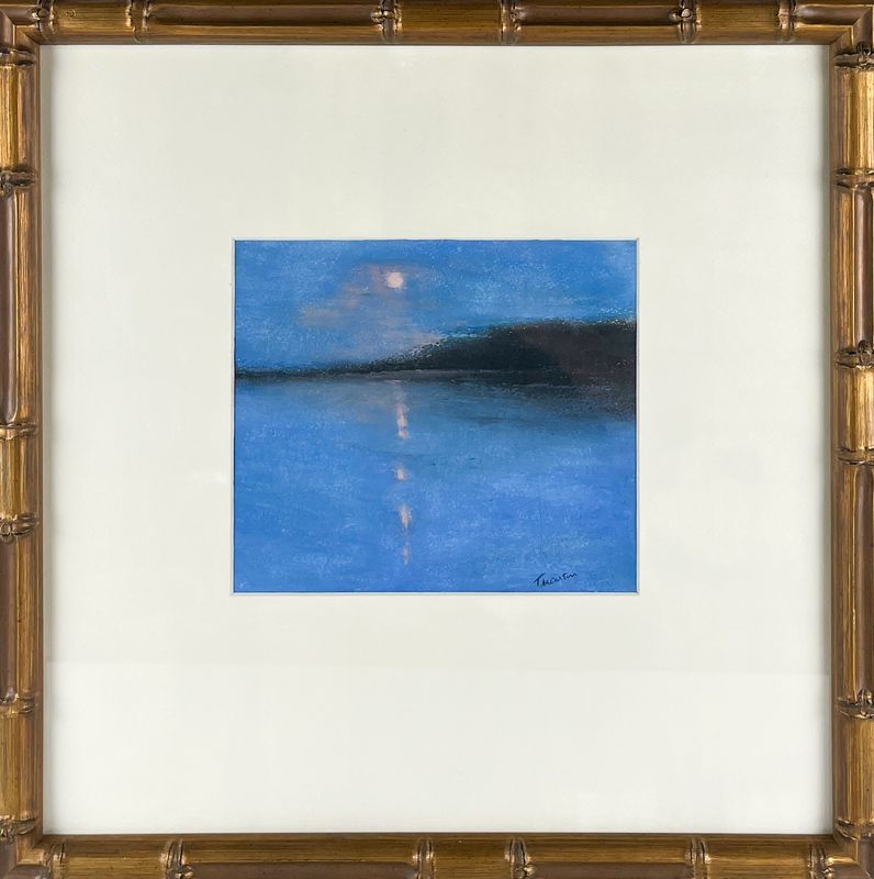 "Moon Over Belleisle Bay" 7x8" 17.5x17.5" (F) Oil on Board Painting