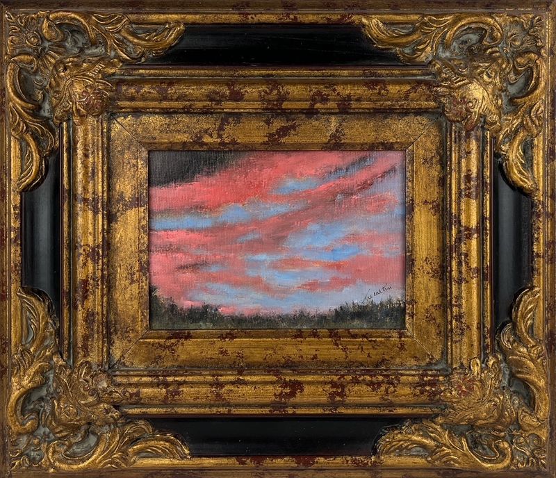"Crimson Sky" 5x7" Framed 12.5x14.5" Oil on Board