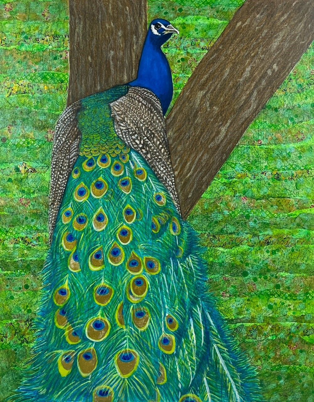 "Peacock II" 16x20" Mixed Media on Wood Canvas