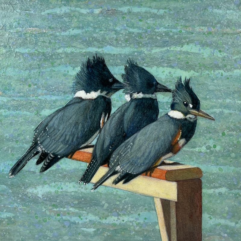 "King Fisher Family III" 12x12" Mixed Media on Wood Canvas