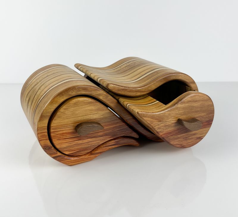 Double Bandsaw Box- Canary wood &amp; Teak 9x3.75x5"