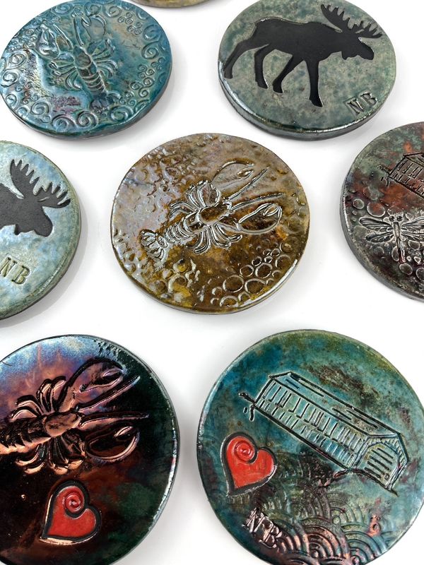 Moose, Coaster, New Brunswick, Raku Pottery, Fish by Fire,Lobster, Local art, Canadian Made, Moose