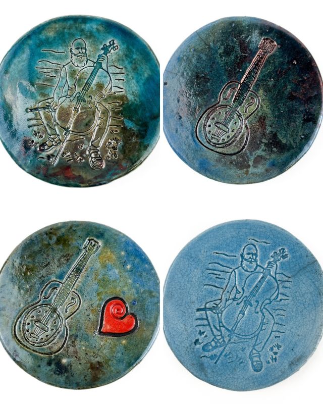 Music, Coaster, New Brunswick, Raku Pottery, Fish by Fire, musician, Local art, Canadian Made 