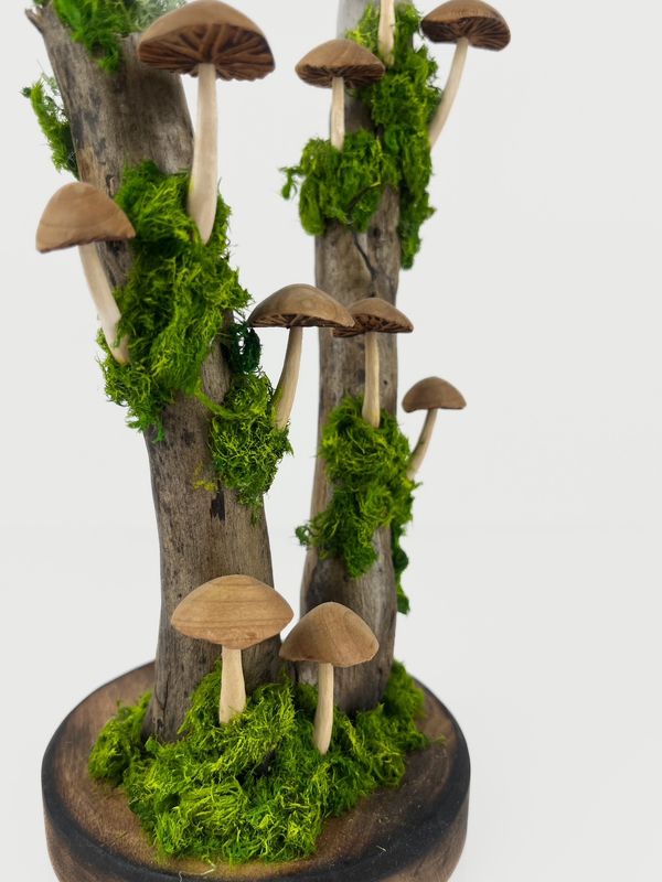 Mushroom Tree Small Cherry Wood Sculpture 11x8x4"