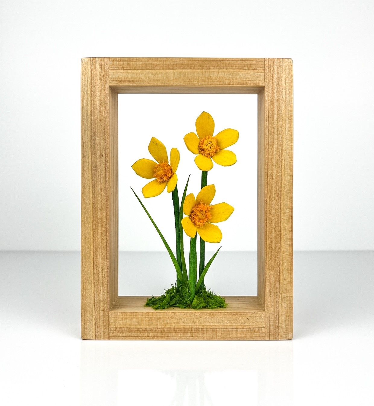 Wildflower Collection: Marsh Meadow Flower Wood Sculpture in Maple Frame 5.5x7.25"