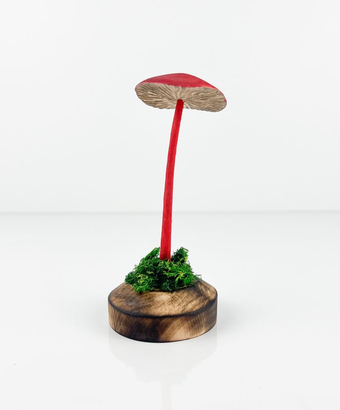 Single Tall Wooden Mushroom Sculpture 6.5" Tall