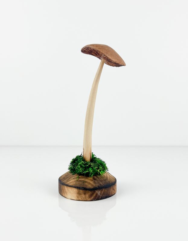 Single Tall Wooden Mushroom Sculpture 6.5" Tall