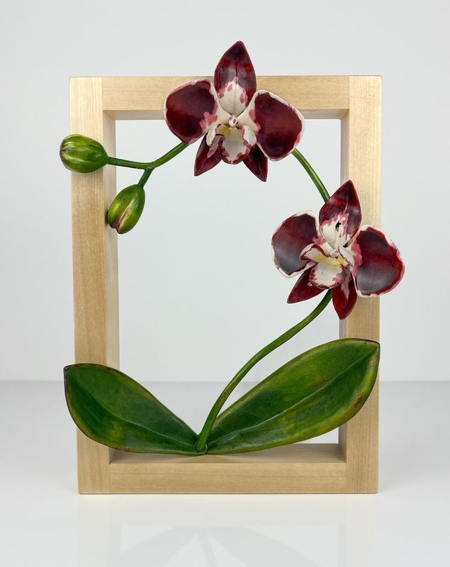 Wildflower Collection: Moth Orchid Flower Wood Sculpture Framed 7x9.5"